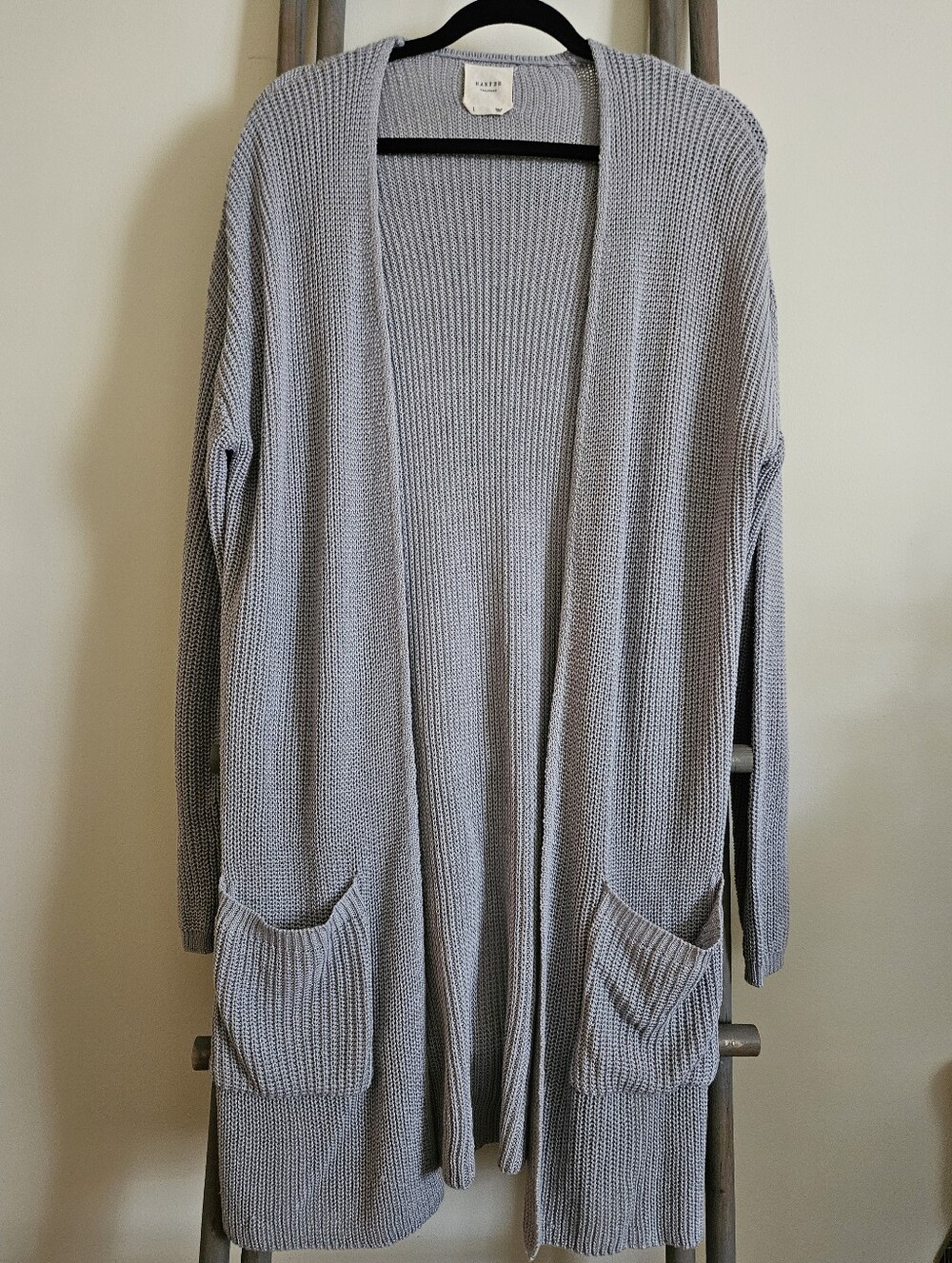 Francesca's Light Gray Open-Front Knit Cardigan with Pockets - Picture 1 of 11